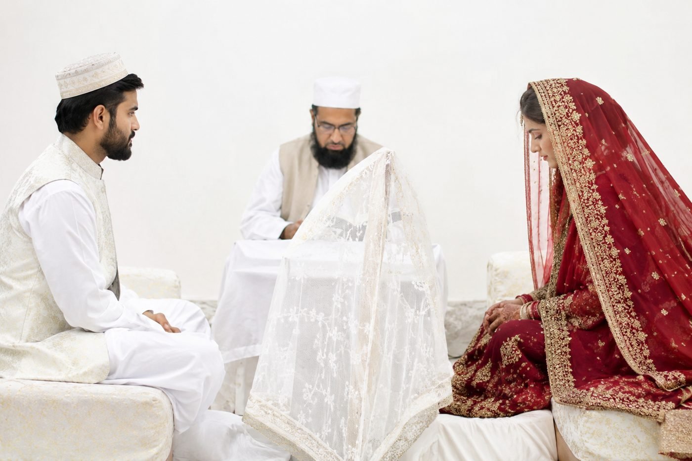 Nikah ceremony of a bride and groom with a nikah khwan